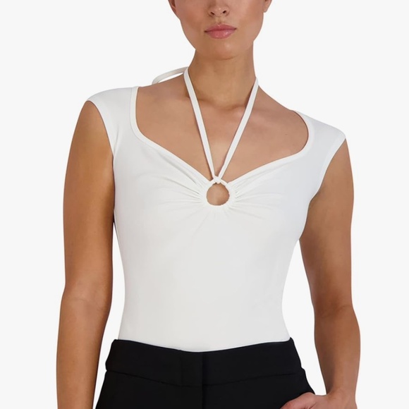 BCBGMAXAZRIA Women's Short Sleeve Keyhole Fitted Bodycon Bodysuit NWT - Picture 1 of 5